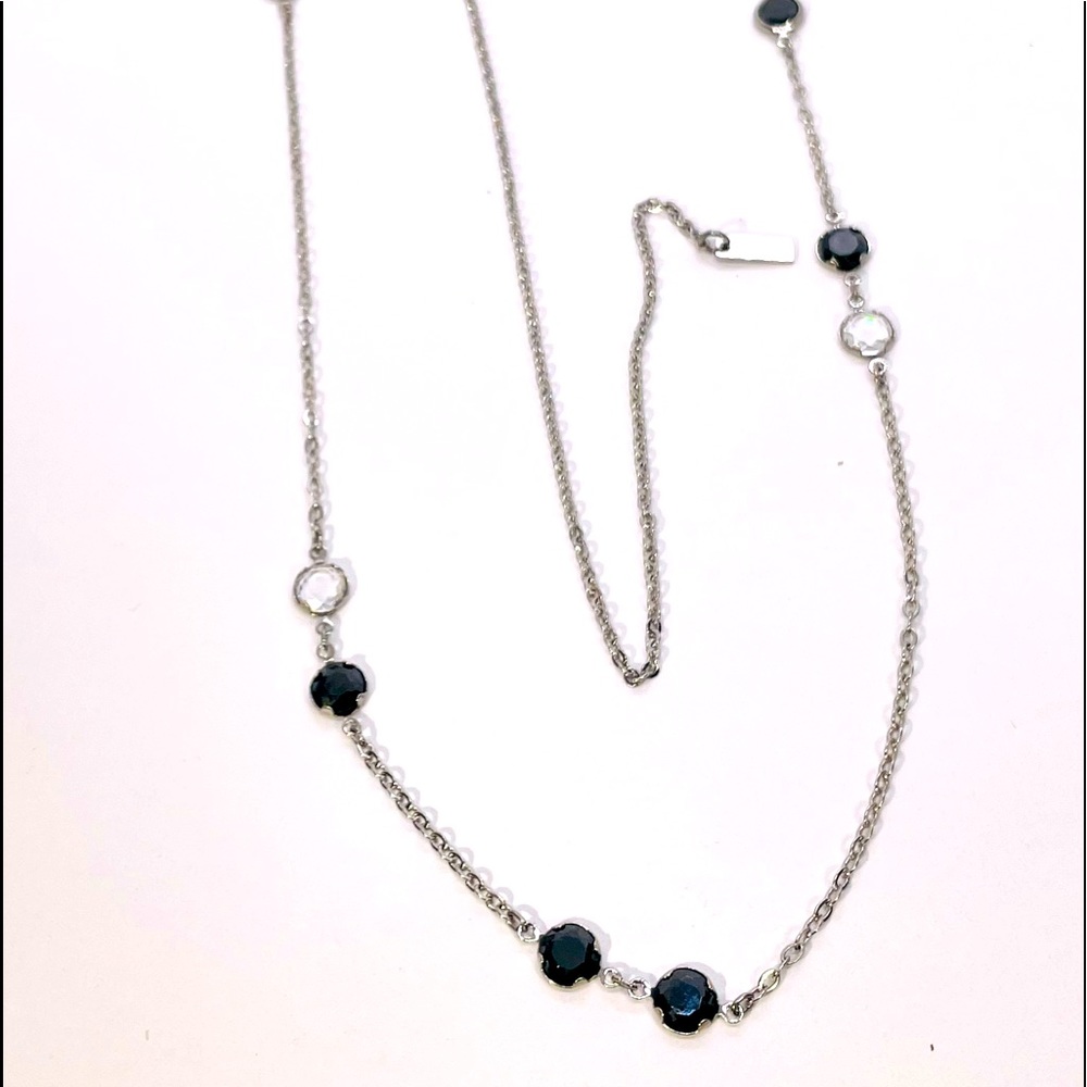 Pretty “SteelX” chain necklace black/clear crystal stones 40” Like New condition